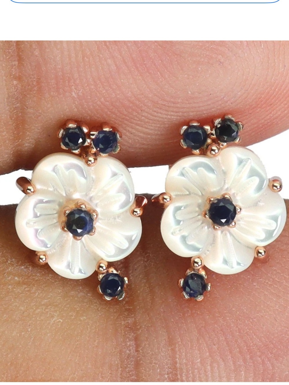 14K / 925 Rose Gold Floral Mother-of-Pearl Earrings with sapphires NEW